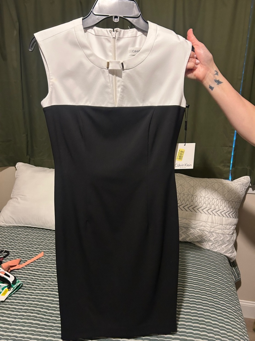 Calvin Klein Black and White Cap-Sleeve Sheath Dress
